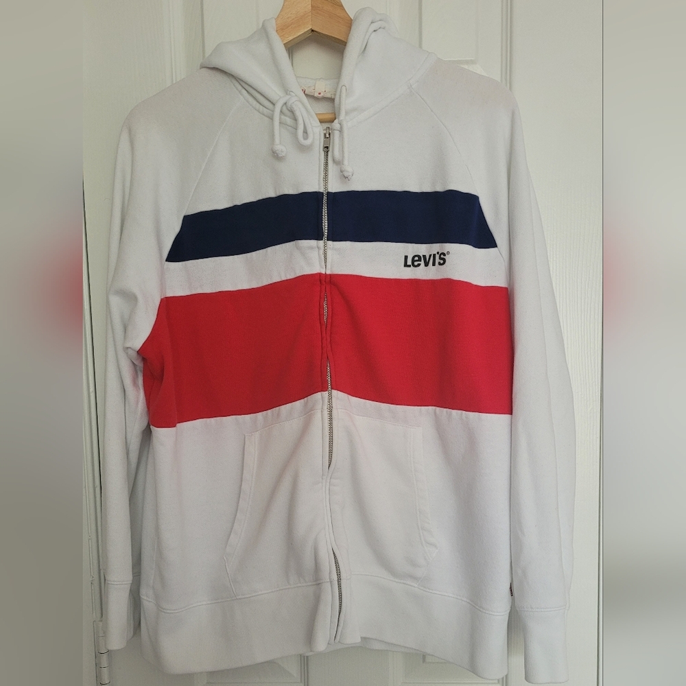 FREE SHIPPING Levi's White Red Blue Zip-Up Hoodie